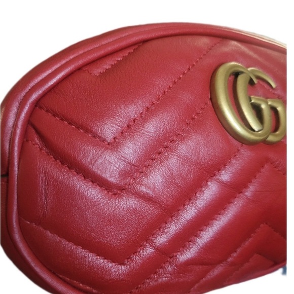 Gucci Red Leather Belt Bag Gucci Marmont GG Red Fanny pack Gucci Waist Bag - Picture 12 of 14
